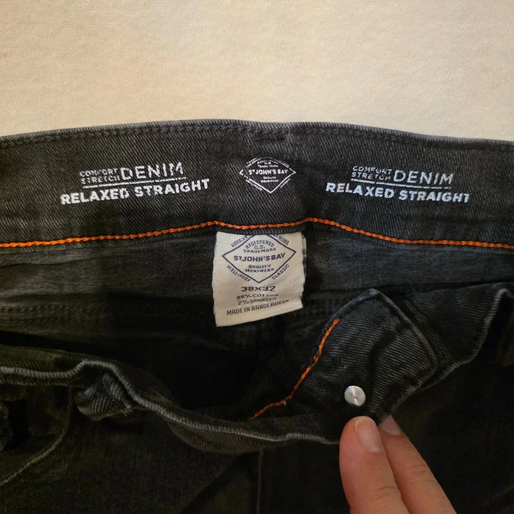 St. John's Bay Relaxed Straight Jeans Mens 38x32 Black Comfort Stretch Denim